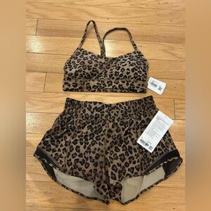 Lululemon NWT True Leopard Hotty Hot Shorts and Flow Y Bra size 6 set